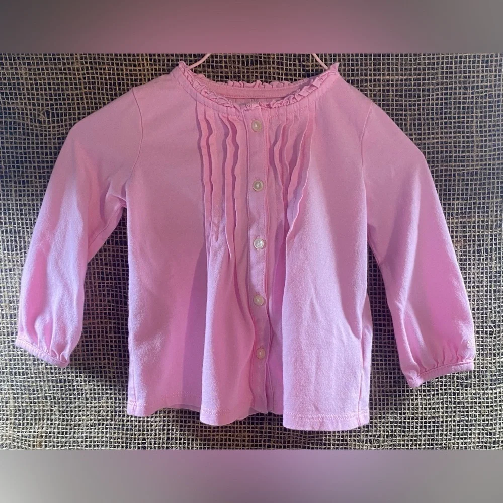 Ralph Lauren Pink Top, Sz 9M, Ruffled Collar w/5 Button Front, Embroidered RL